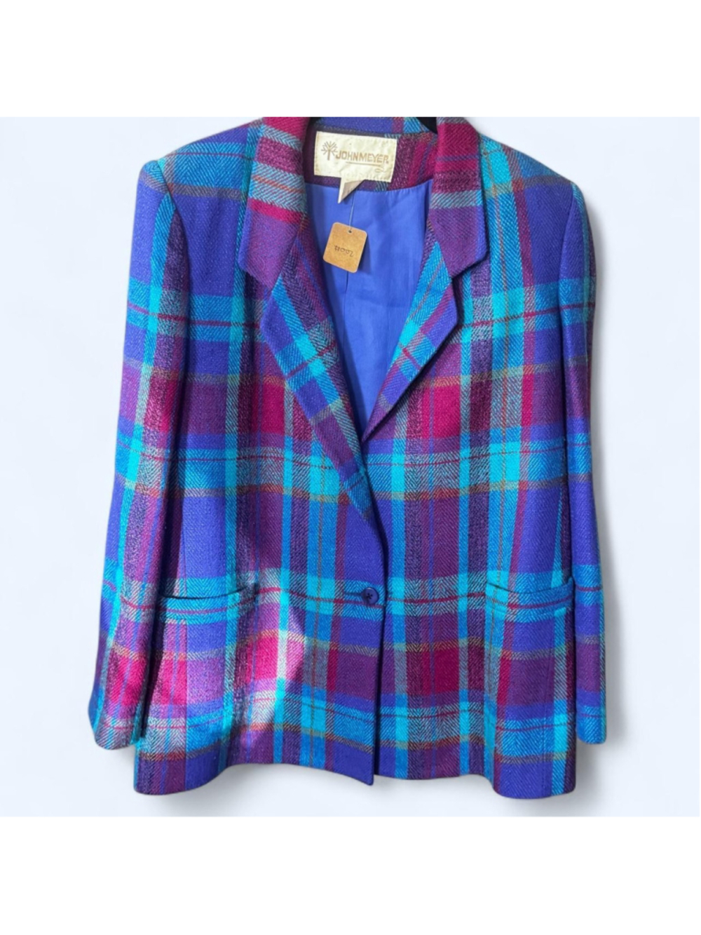 Vintage John Meyer blue, purple, and magenta plaid Women's blazer Size 6